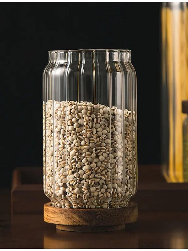 1CHASE 3-Piece Borosilicate Stripe Glass Food Storage Jar With Acacia Wood Air Tight Lid 1000 ML - Image 3